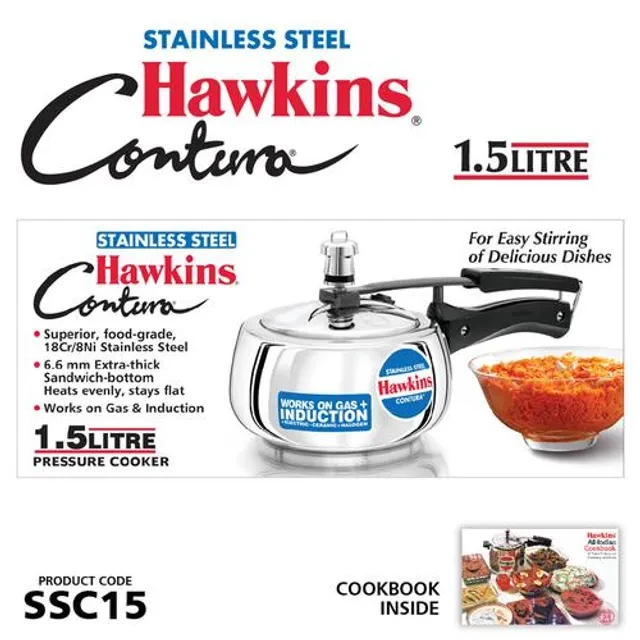 Hawkins Contura Stainless Steel Inner Lid Pressure Cooker - Induction Base, Silver, SSC15, 1.5 l-3.webp